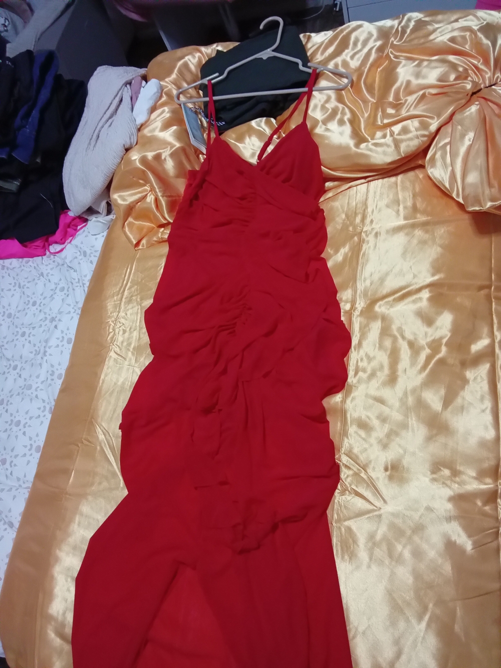Red Ruched Slip Dress - (Unknown Brand)